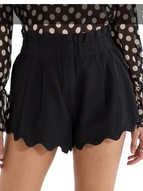 (GENTLY USED) Sea New York Leona Black Cotton/Linen High Waist Scallop Shorts 0